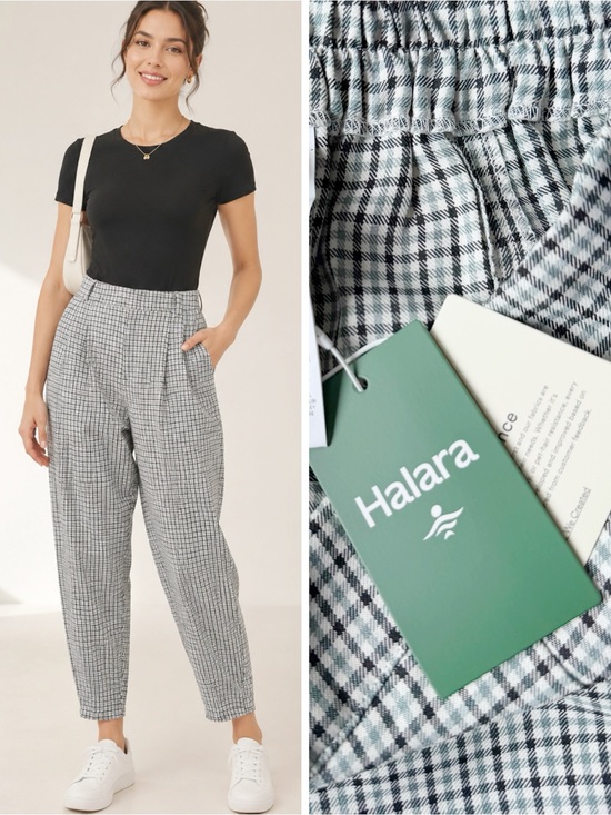 HALARA Pants - HALARA Black & White Glen Plaid High-Waist Tapered Pants